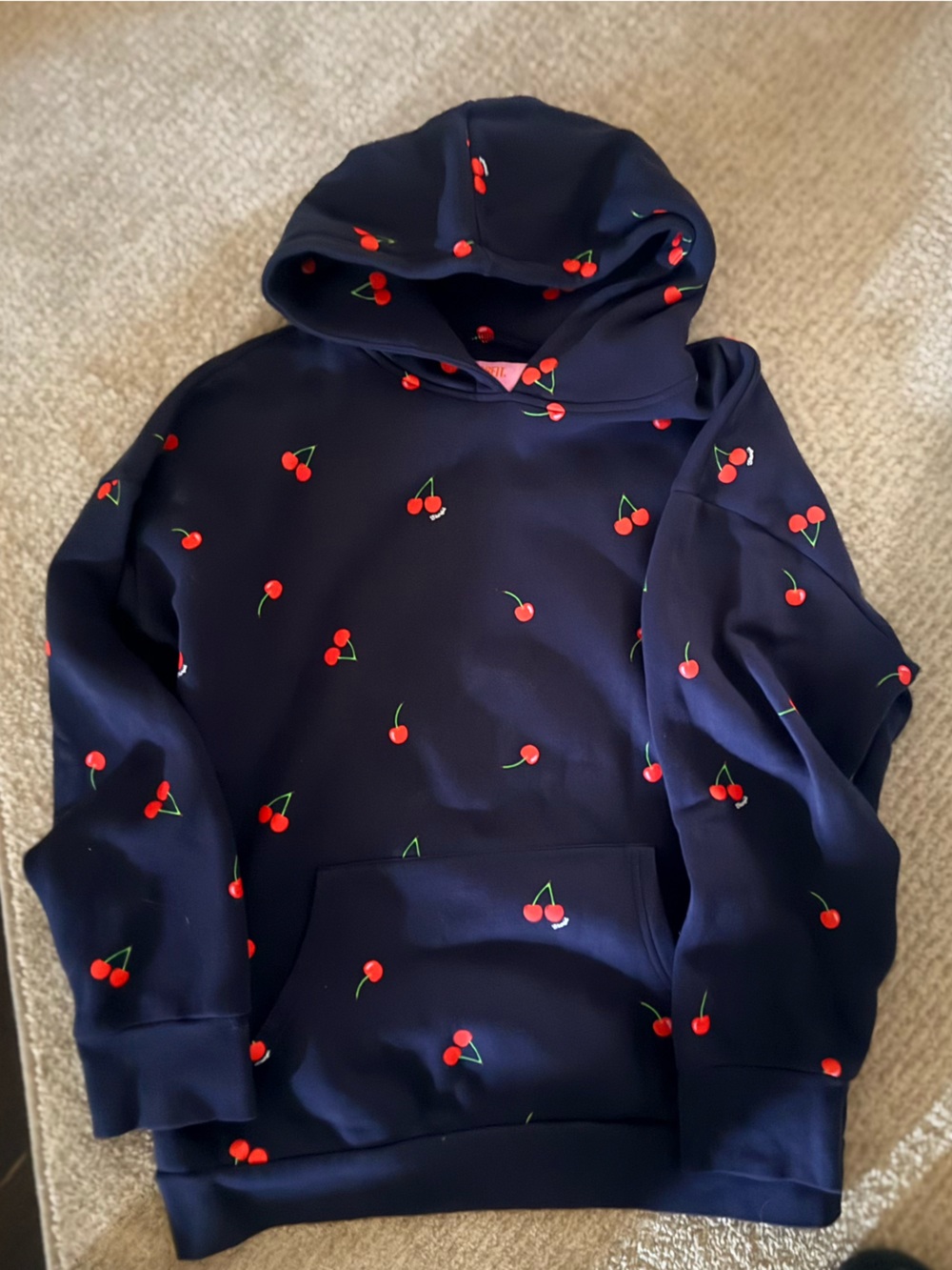 Starfit Sweatsuit Navy Cherry Print hoodie and sweatpants.